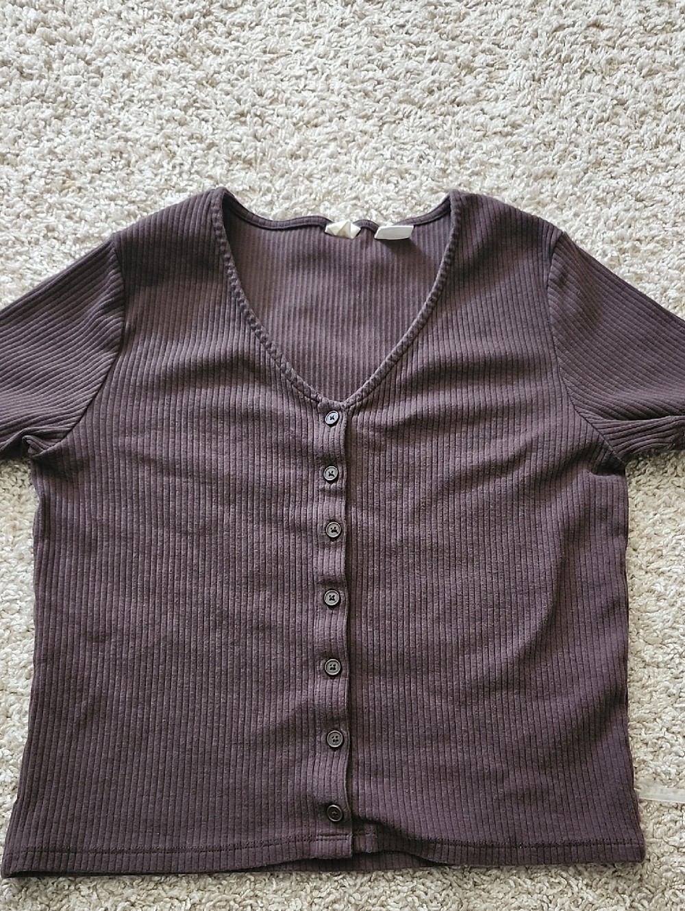 Levi's Ribbed V-Neck Button Front Top - Brown